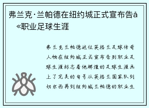 弗兰克·兰帕德在纽约城正式宣布告别职业足球生涯